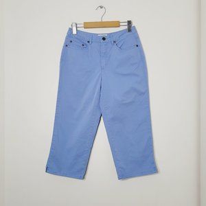 Talbots Petite Vintage Straight Leg Denim Capri Pants Light Blue Stretch Retro 4